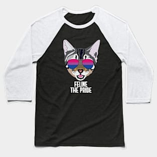 FELINE THE PRIDE - Cute Cat Sunglasses Bi Bisexual Pride Flag Baseball T-Shirt